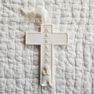 Demdaco White Scalloped Cross Baby Nursery Wall Hanging